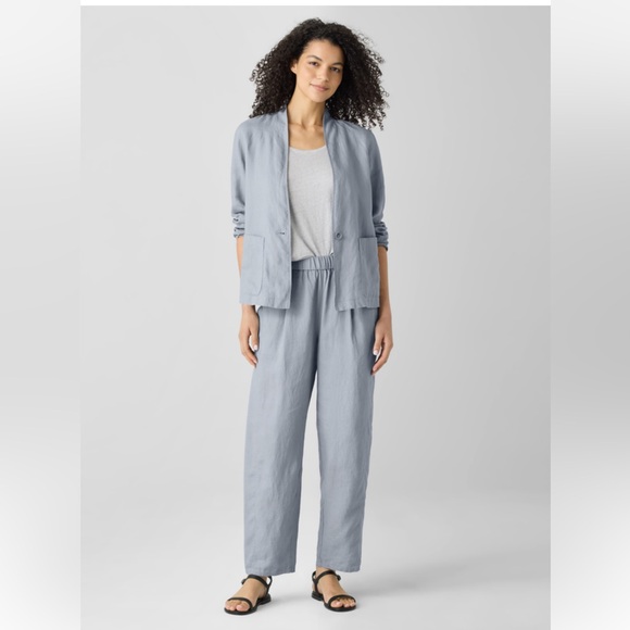 Eileen Fisher Sky Blue 100% Organic Linen Lantern Pant w/ Pockets - Picture 7 of 13